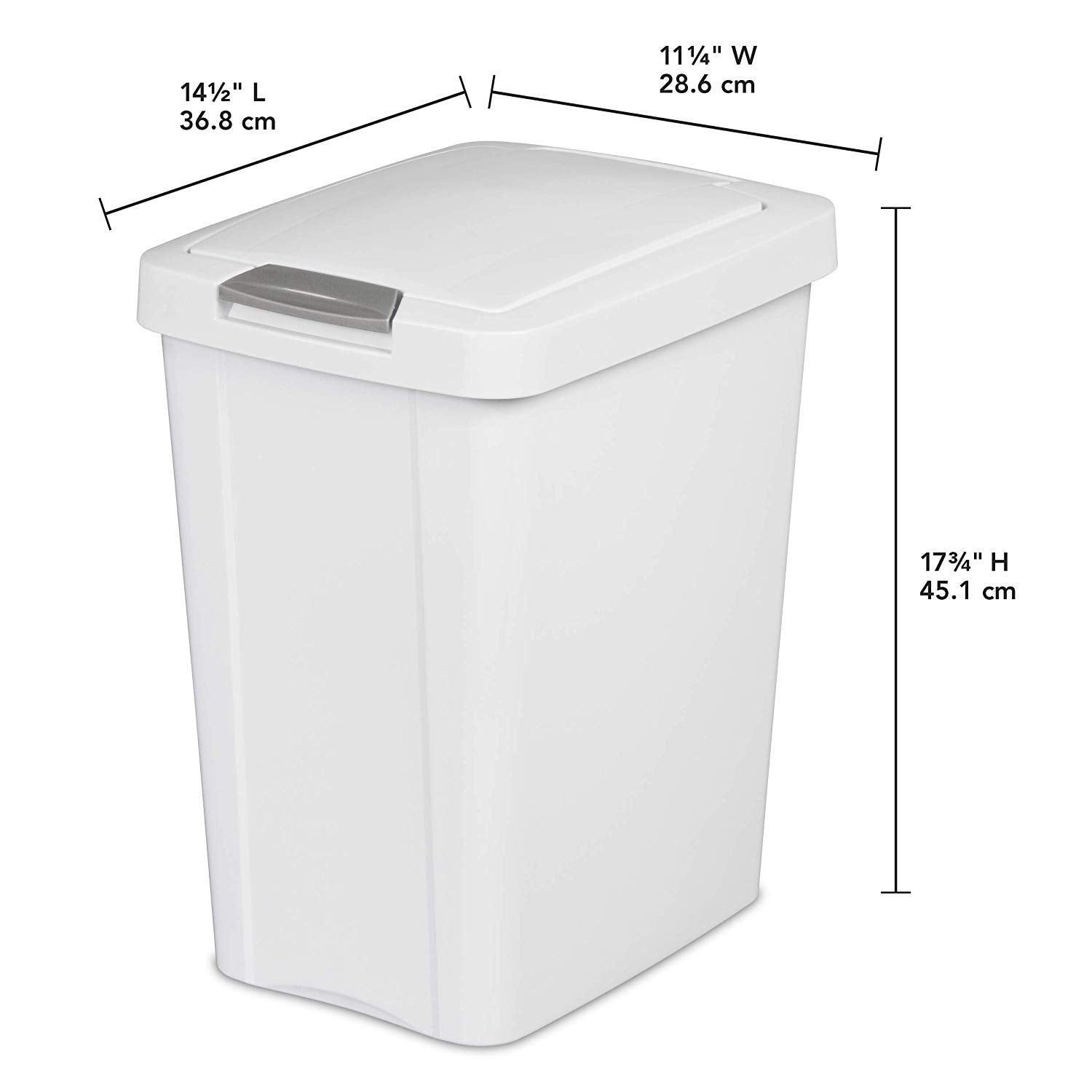Sterilite 10438004 7.5 Gallon TouchTop Wastebasket with Titanium Latch, White