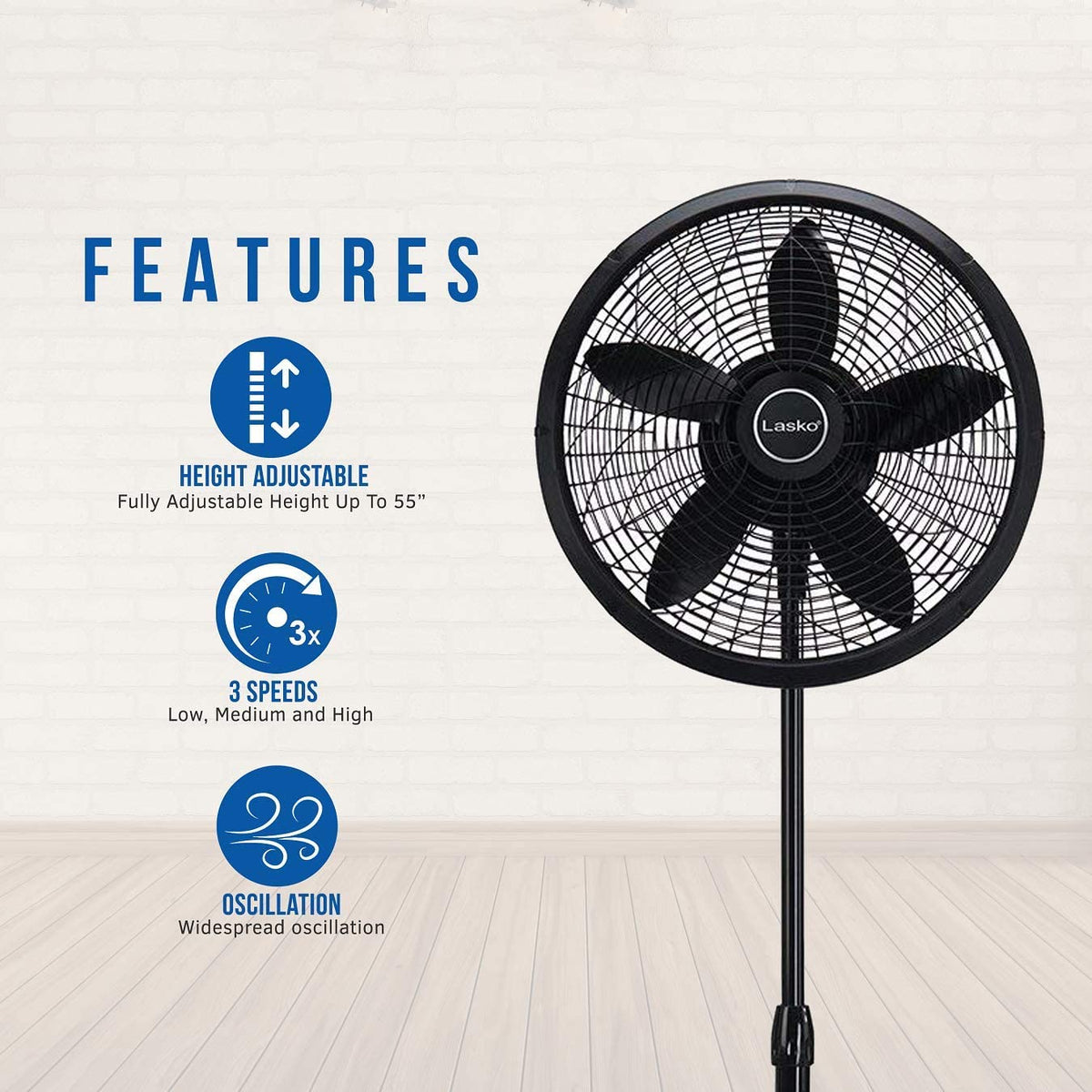 Lasko 18" 3-Speed Elegance and Performance Oscillating Standing Pedestal Fan