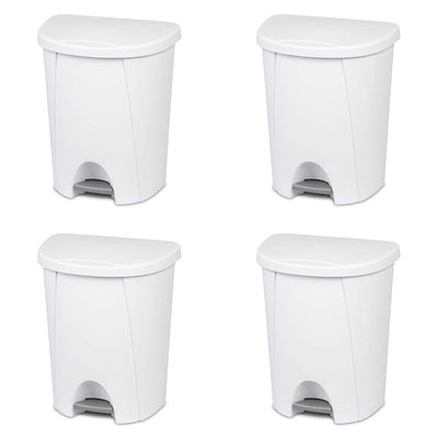 Sterilite 6.6 Gallon/25 Liter Portable Home StepOn Wastebasket, White (4 Pack)