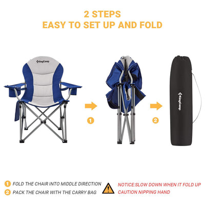 KingCamp Steel Padded Camping Folding Chair w/ Cooler Bag, Gray/Navy (Open Box)