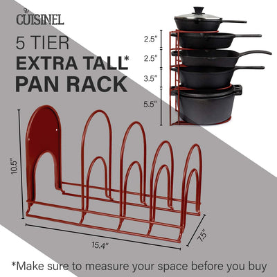 15 In Heavy Duty Extra Large 5 Pan & Pot Organizer 5 Tier Rack, Red (Used)