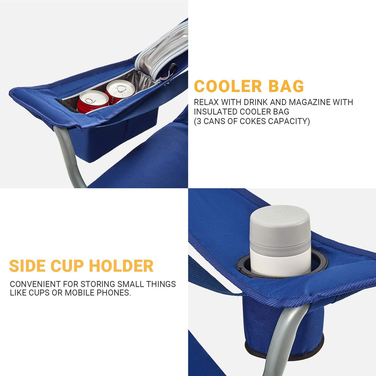 KingCamp Steel Padded Camping Folding Chair w/ Cooler Bag, Gray/Navy (Used)