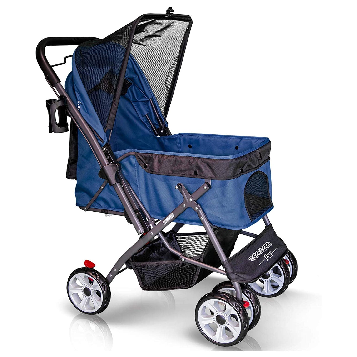 WONDERFOLD Pet Stroller for Dogs and Cats, Zipperless Entry, Dark Blue(Open Box)