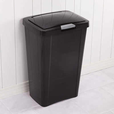 Sterilite 10459004 13 Gallon TouchTop Wastebasket with Titanium Latch, Black