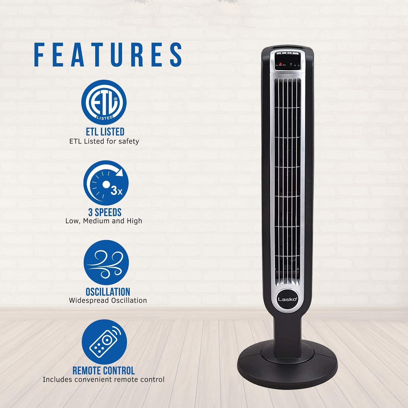 Lasko 2511 36 Inch 3 Speed Quiet Oscillating Tower Fan with Remote (For Parts)
