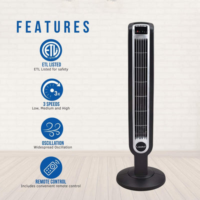Lasko 36" 3 Speed Quiet Programmable Oscillating Tower Fan with Remote, Black