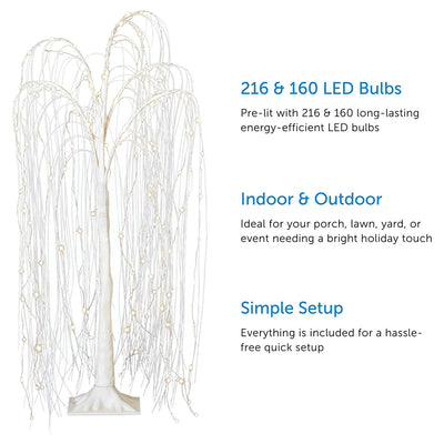 Noma Pre Lit LED Light Up Willow Tree Holiday Lawn Decoration, 2 Pack (Open Box)