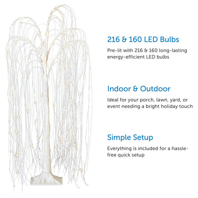 Noma Pre Lit LED Light Up Willow Tree Holiday Lawn Decoration, 2 Pack (Used)