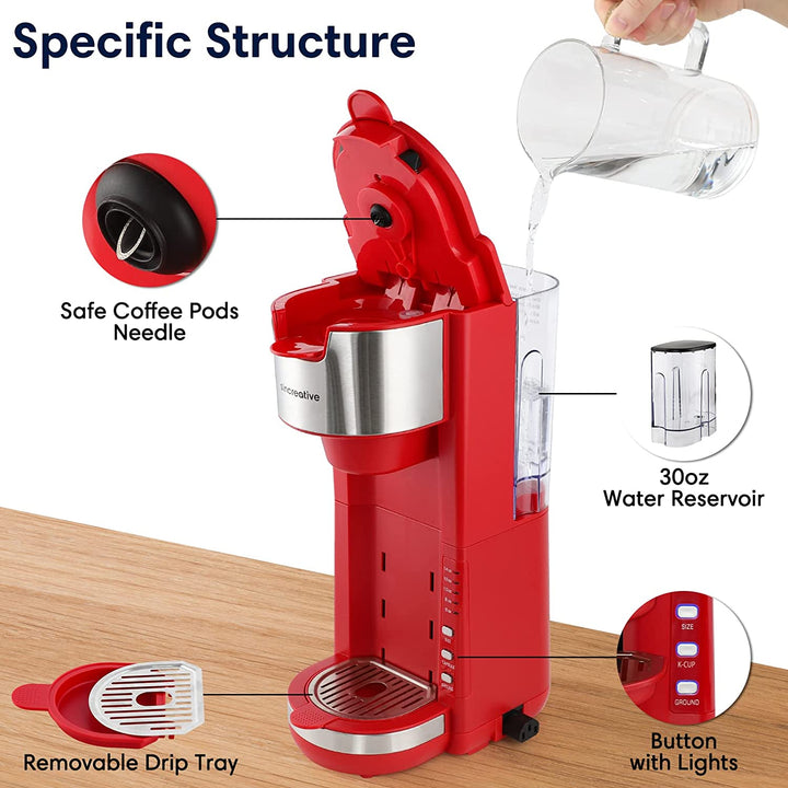 Single Serve Coffee Maker Cappuccino Machine with Milk Frother, Red (Used)