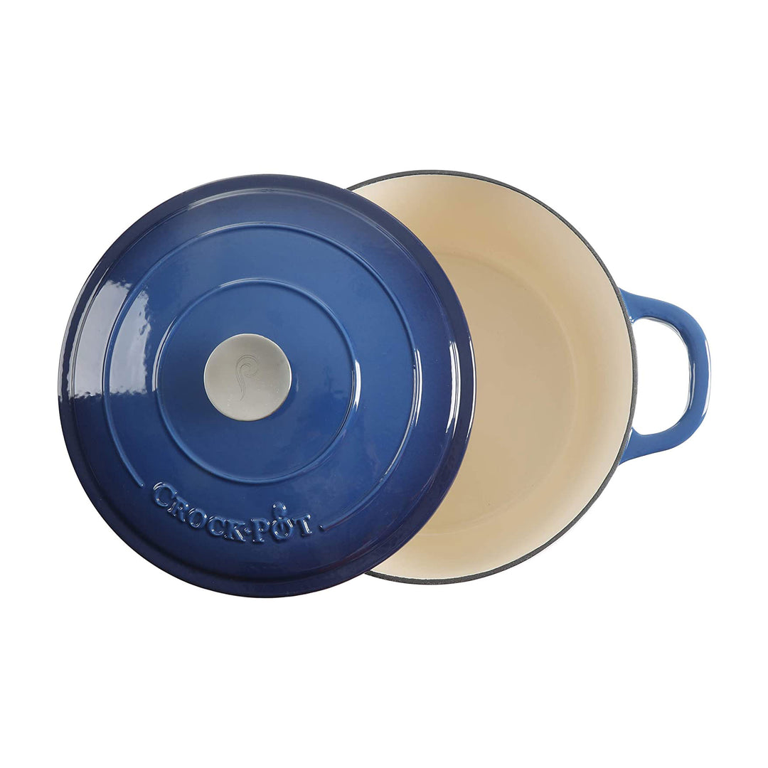 Crock-Pot 7 Quart Enamel Cast Iron Covered Dutch Oven Slow Cooker, Blue (Used)