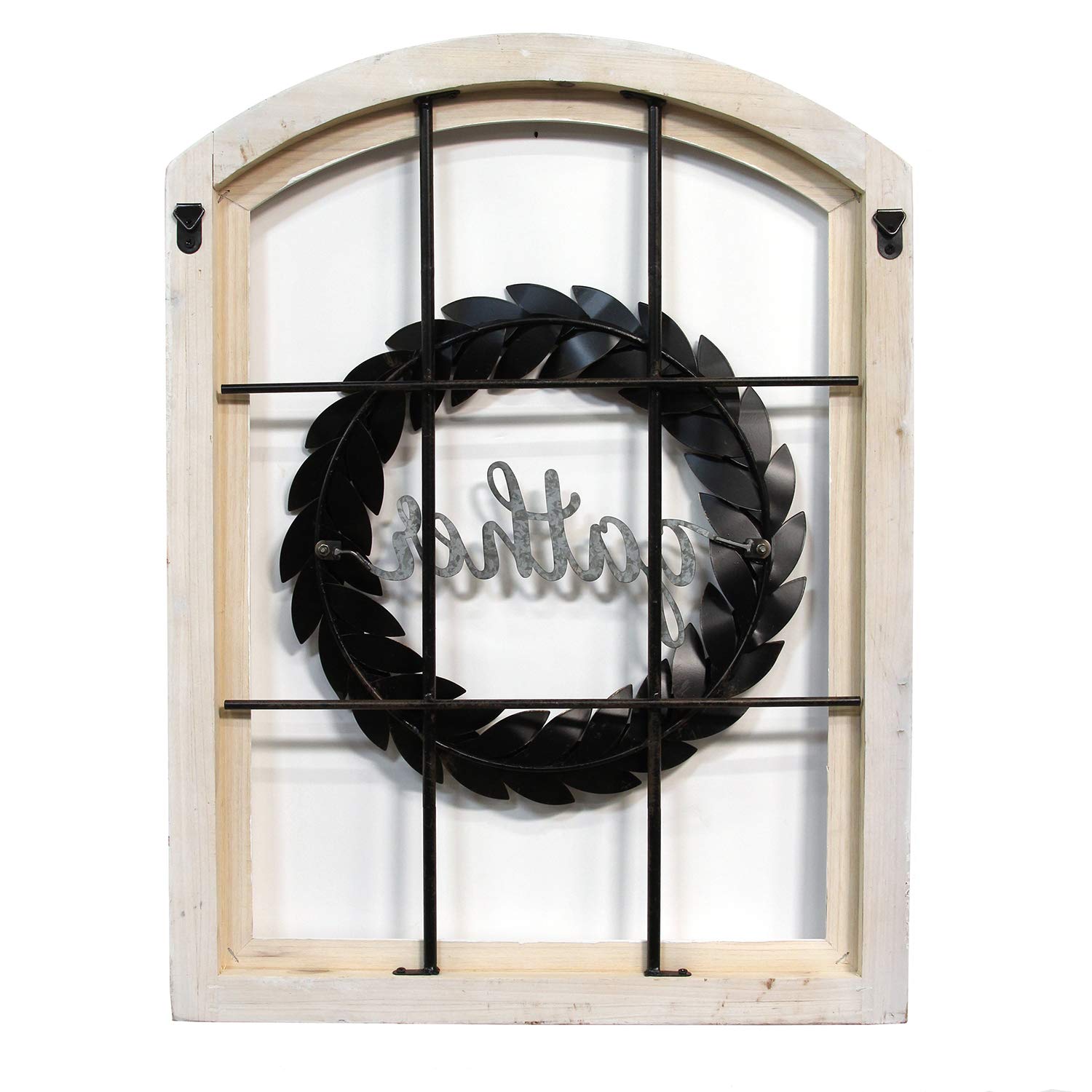 Stratton Home Decor Gather Bronze Wreath Window Wall Decor, Distressed White - VMInnovations