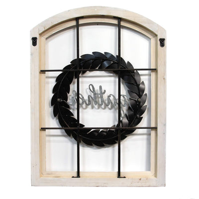 Stratton Home Decor Gather Bronze Wreath Window Wall Decor, Distressed White