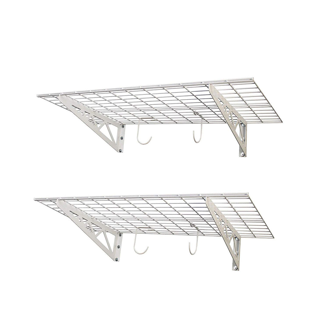 SafeRacks 24 x 48 Inch Garage Wall Shelf with Bike Tire Hooks, White (Open Box) - VMInnovations