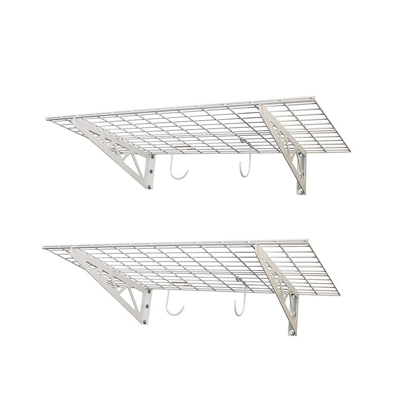 SafeRacks 24 x 48 Inch Garage Wall Shelf with Bike Tire Hooks, White (Open Box)