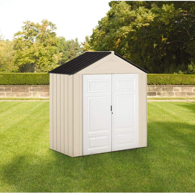 Rubbermaid 7' x 3' Double Wall Plastic Outdoor Storage Shed and Accessories