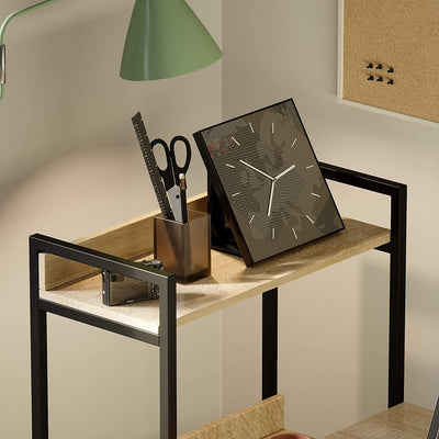 Bestier Computer Office Desk Workstation with Side Storage Shelves & Hook, Oak - VMInnovations