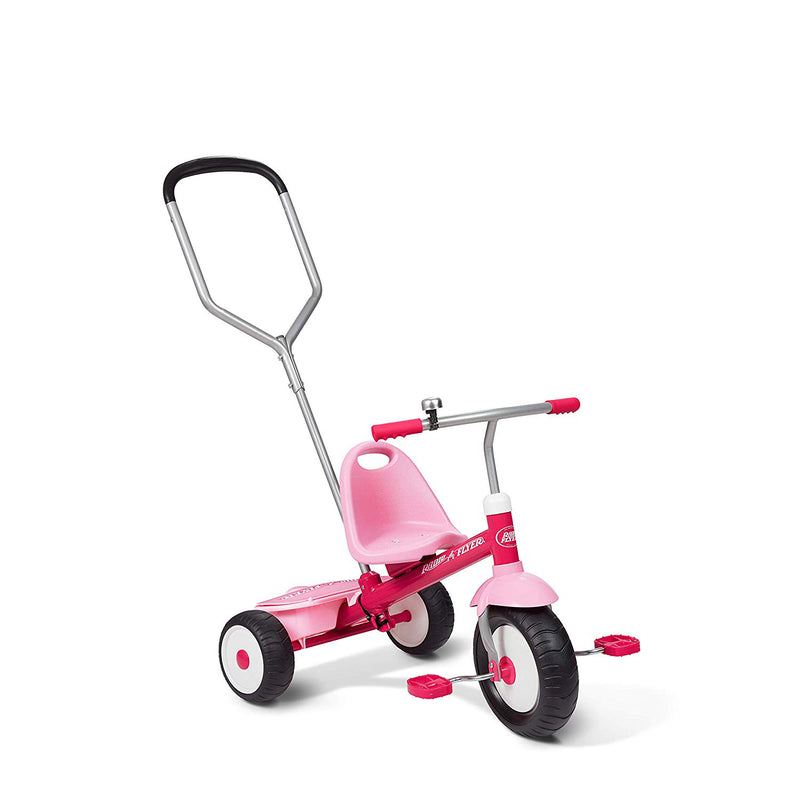 Radio Flyer Deluxe Steer & Stroll Kids Tricycle, Toddler Trike for Age 2-5, Pink