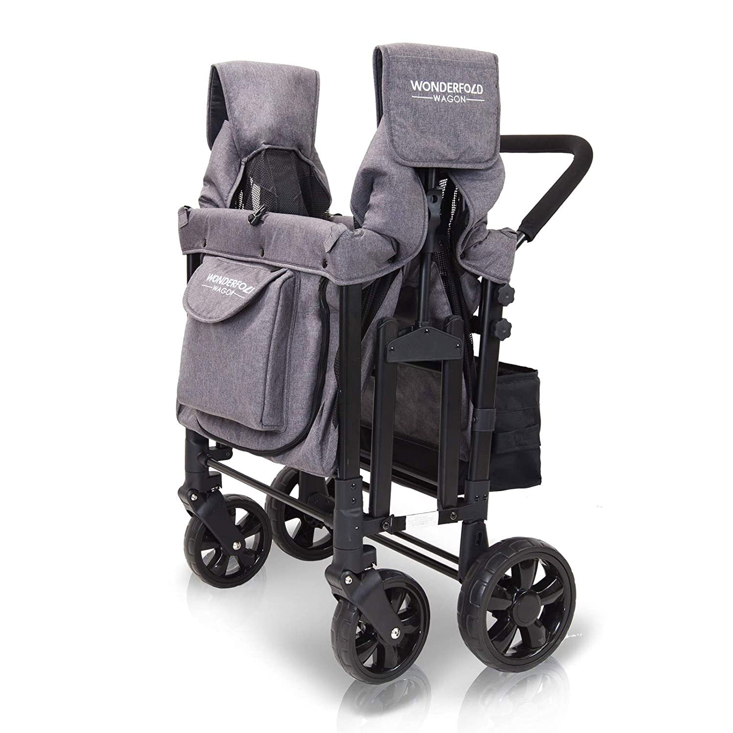WONDERFOLD 4 Person Folding Push Stroller Wagon w/ Canopy, Gray (Open Box)
