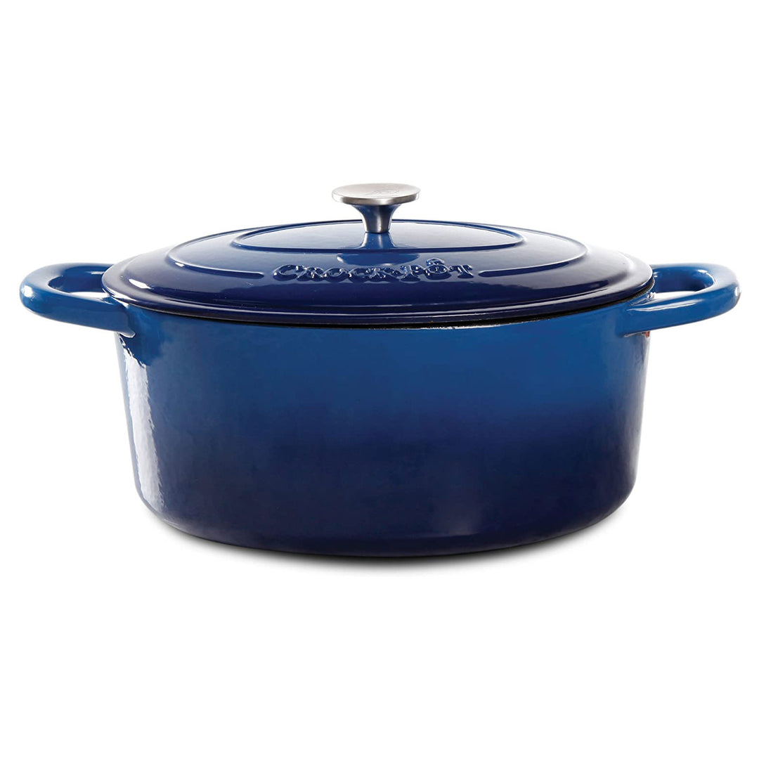 Crock-Pot 7 Quart Enamel Cast Iron Covered Dutch Oven Slow Cooker, Blue (Used)