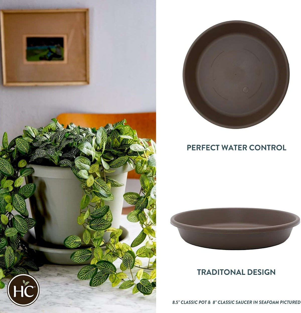 The HC Companies Classic 12 Inch Round Plant Pot Saucer Drip Tray, Chocolate