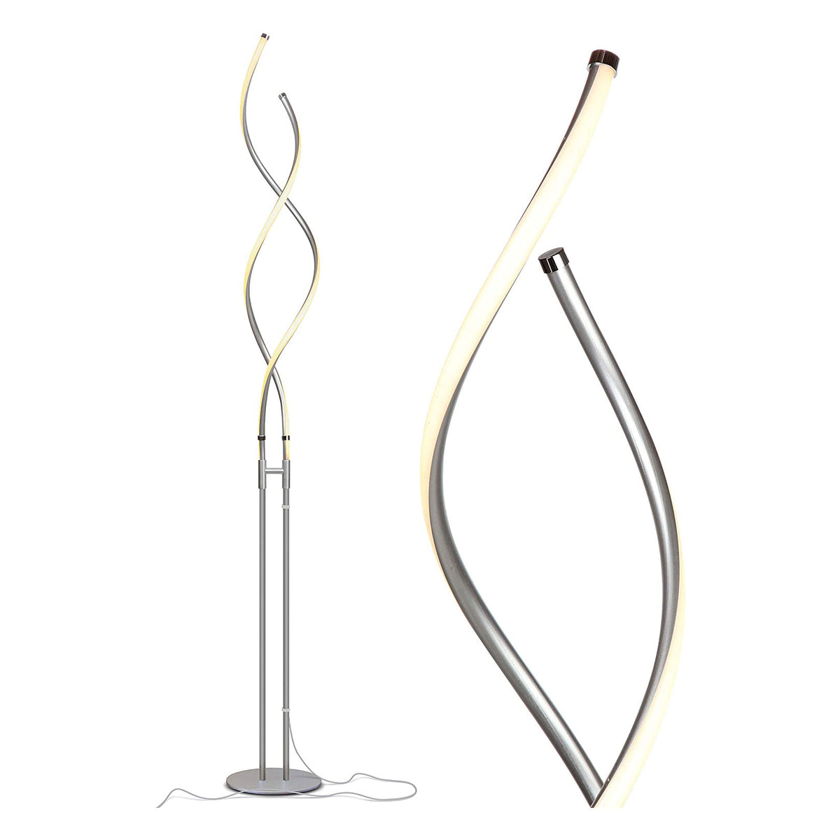Brightech Embrace LED 2 In 1 Spiral Bright Standing Floor Lamp, Platinum Silver (Refurbished)
