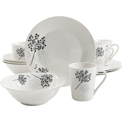 Gibson Netherwood 12 Pc Glaze Dinnerware Plates, Bowls, and Mugs, White (3 Pack)