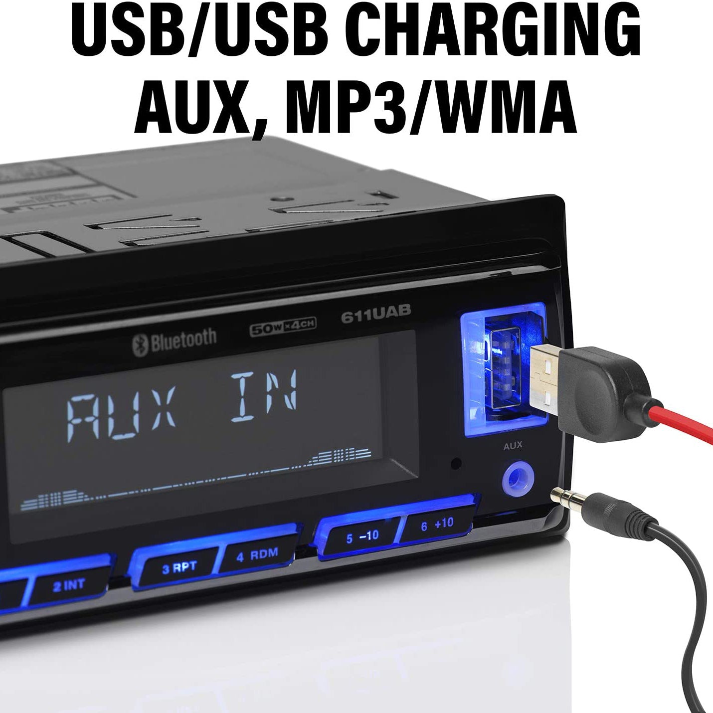 Boss 611UAB Single Din USB/SD AUX Bluetooth Radio Car Stereo Receiver (10 Pack)