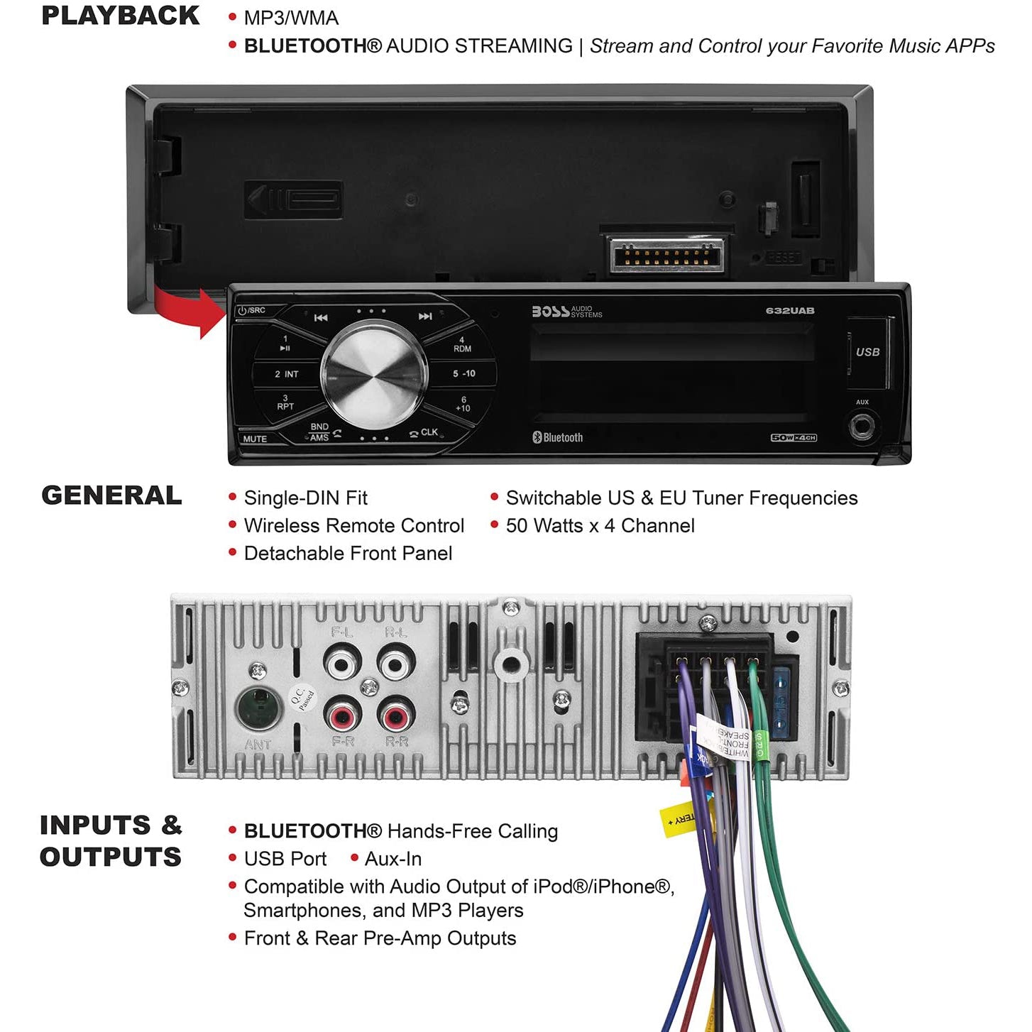 Boss 632UAB Single Din USB/SD AUX Bluetooth Multimedia Stereo Receiver (2 Pack)