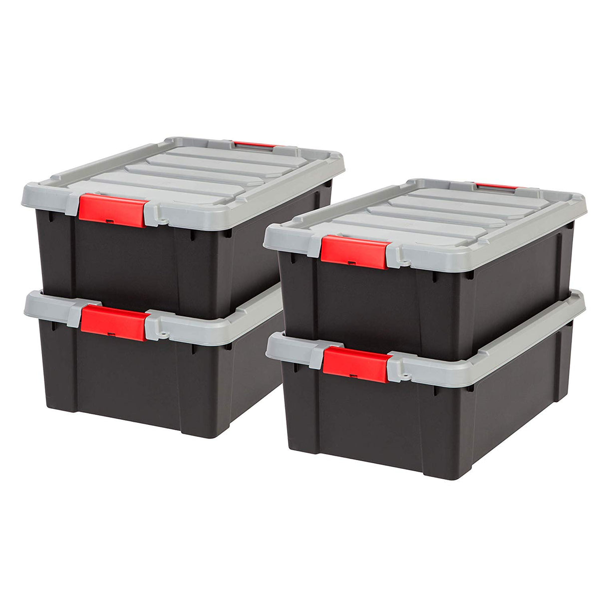 IRIS USA 10 Gal Plastic Store It All Tote Storage Box, Black (4 Pack) (Open Box)