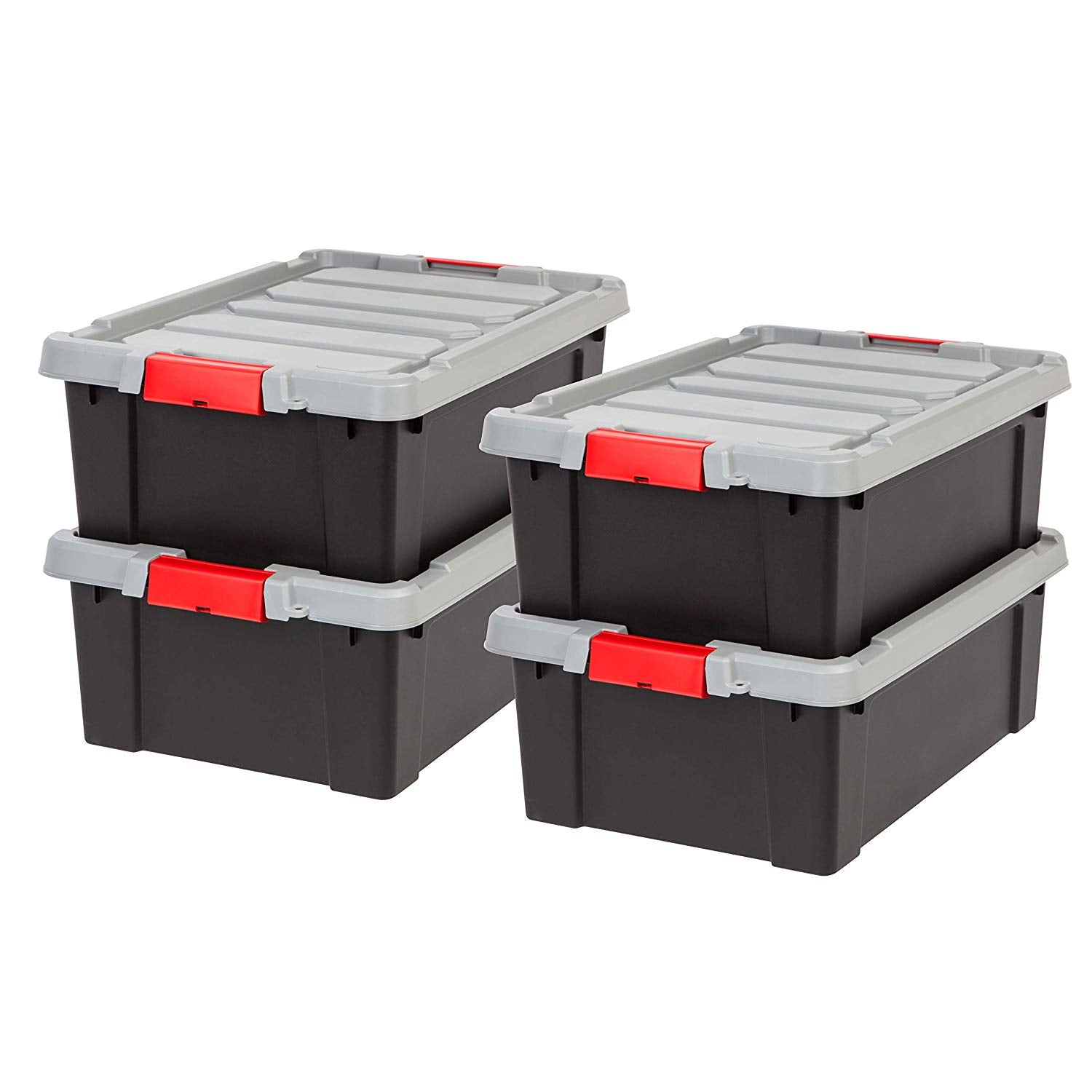 IRIS USA 10 Gal Plastic Store It All Tote Storage Box, Black (4 Pack) (Open Box)