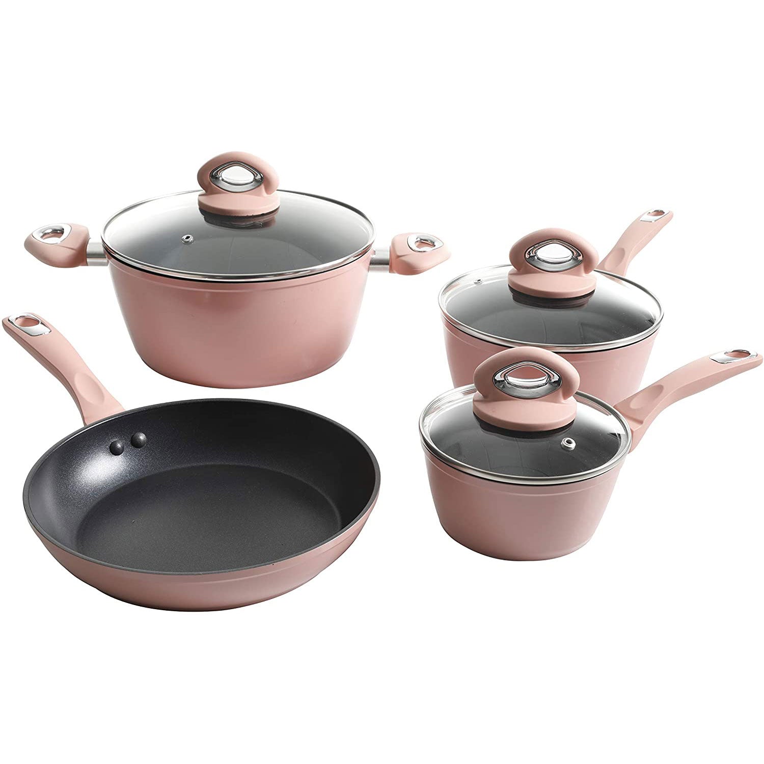 Oster 12 Piece Aluminum Non Stick Home Frying Pot & Pan Cookware Set, Dusty Rose