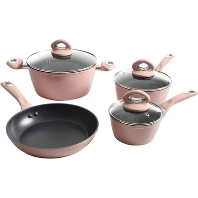 Oster 12 Piece Aluminum Non Stick Home Frying Pot & Pan Cookware Set, Dusty Rose