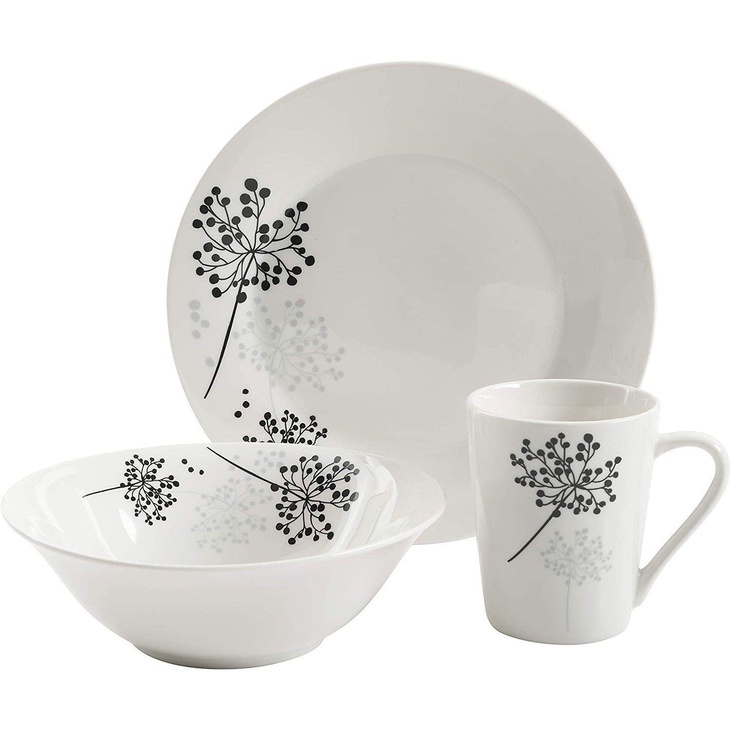 Gibson Netherwood 12 Piece Round Glaze Dinnerware Plates, Bowls, and Mugs, White - VMInnovations