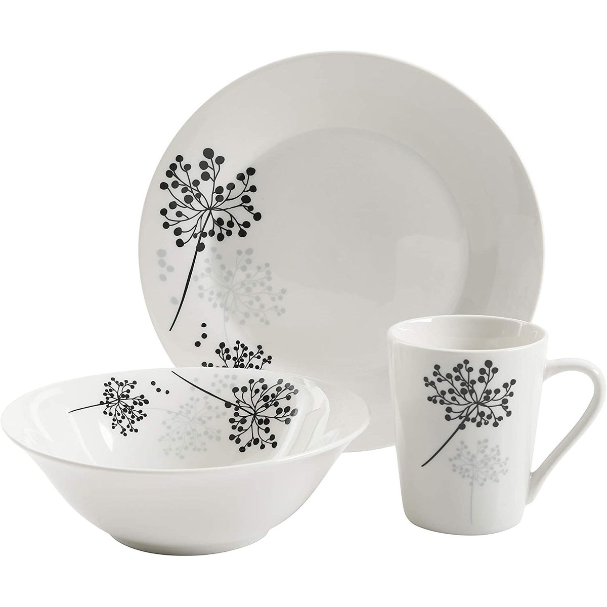 Gibson Netherwood 12 Pc Glaze Dinnerware Plates, Bowls, and Mugs, White (2 Pack)
