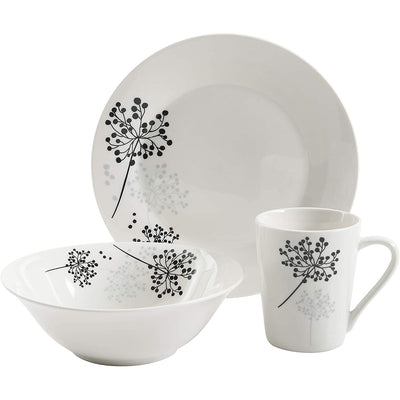 Gibson Netherwood 12 Pc Glaze Dinnerware Plates, Bowls, and Mugs, White (3 Pack)