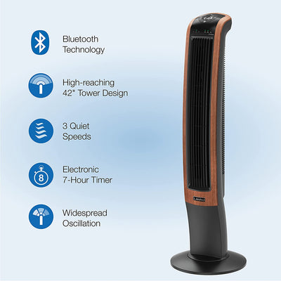 Lasko 42" Wind Curve Woodgrain Electric Slim Standing Tower Fan with Bluetooth - VMInnovations