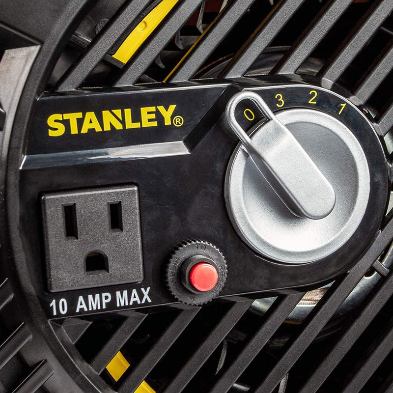Stanley 3 Speed High Velocity Pivoting Durable Utility Fan w/Outlet, 12 Inch