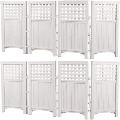 Suncast Outdoor Patio Garden 8 Panel Yard Screen Enclosure Gated Fence, White