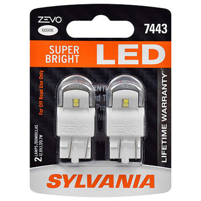 Sylvania Zevo 7443 White LED Bright Interior Exterior Mini Light Bulb, 2 Pack