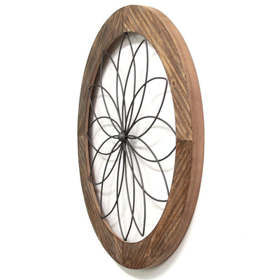 Stratton Home Decor Round Metal Natural Wood Medallion Wall Art, Brown (Used)