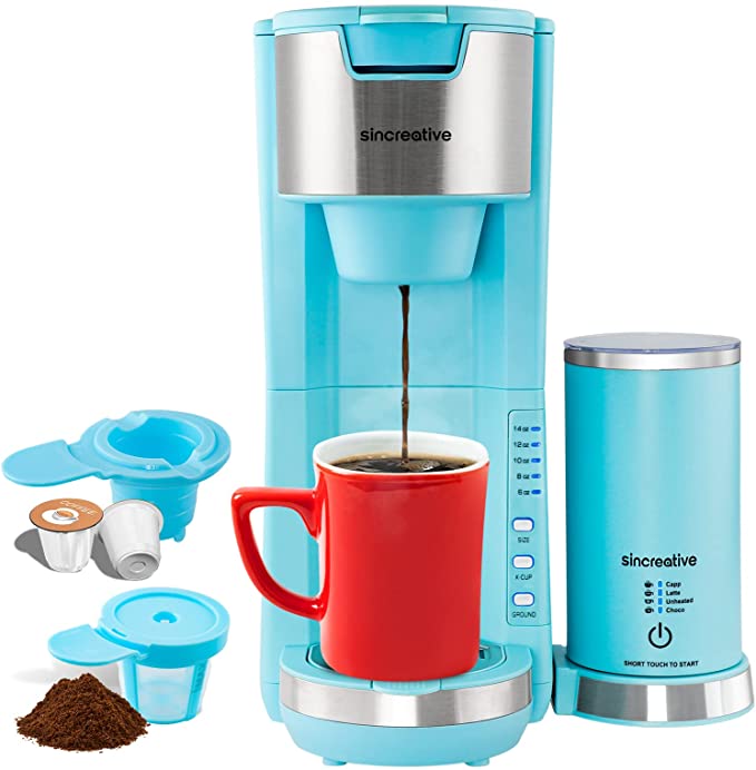 Sincreative Coffee Maker Cappuccino Machine with Milk Frother, Blue (Used)