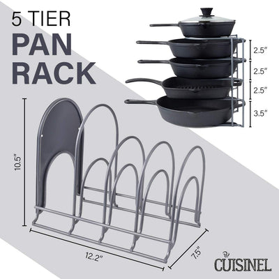 Cuisinel 12.2 In Heavy Duty Extra Large 5 Pan & Pot 5 Tier Rack, Gray (Used)