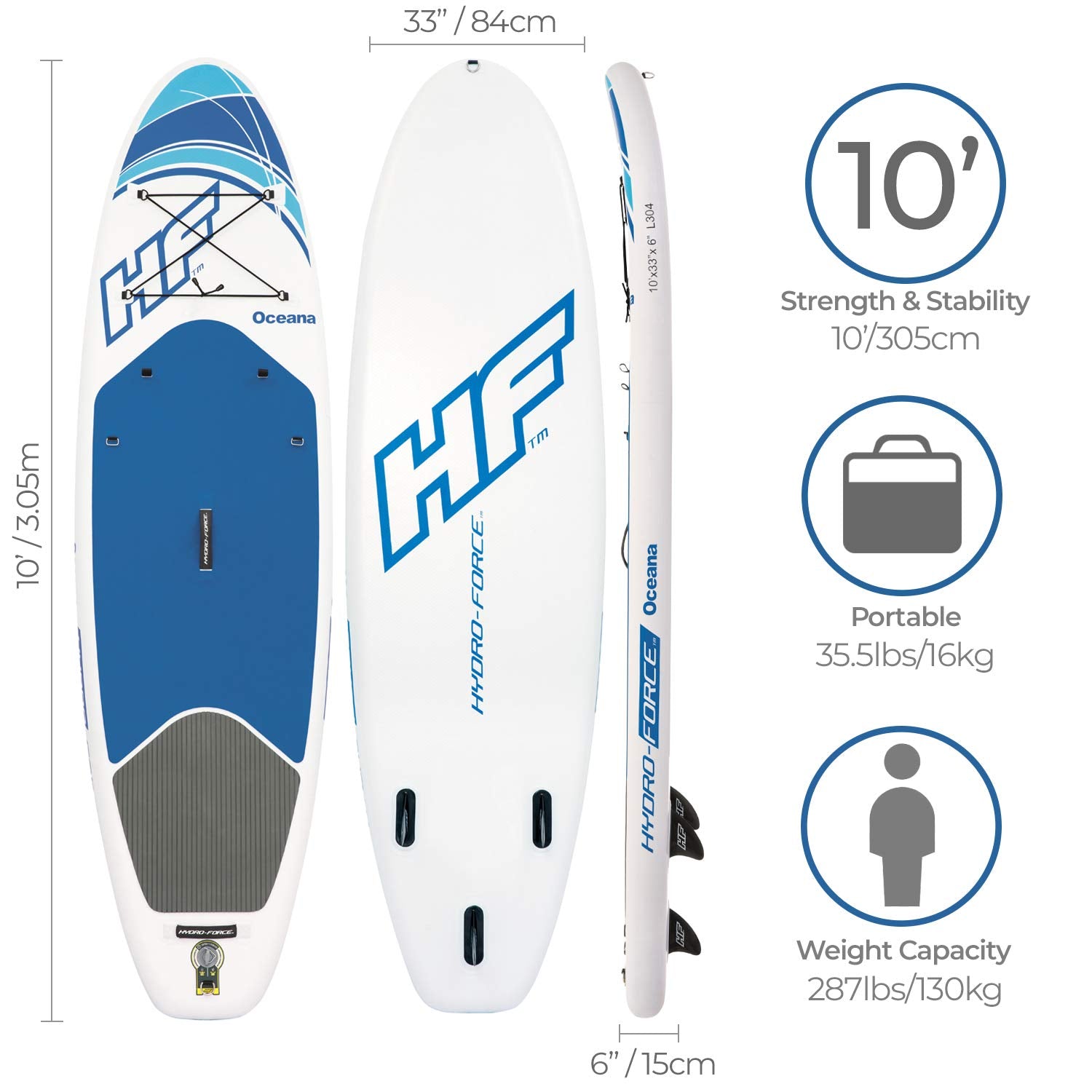 Bestway Hydro Force Inflatable 10 Foot Oceana SUP Stand Up Lake Paddle Board - VMInnovations