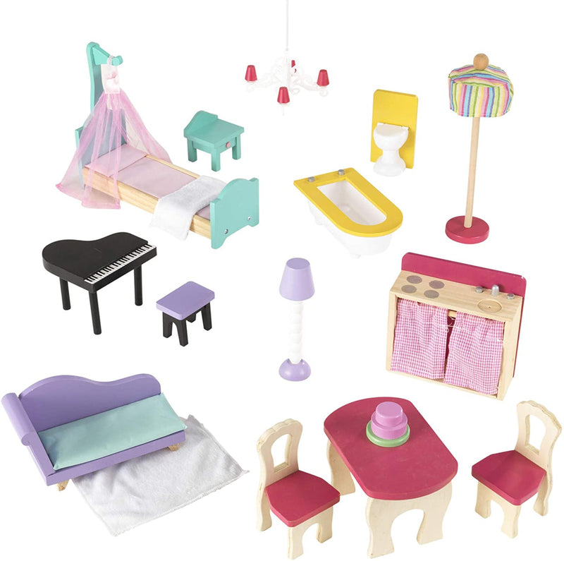 KidKraft Annabelle Wooden Play Dollhouse w/ 17 Furniture Accessories, Pink(Used)
