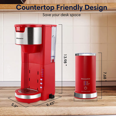 Single Serve Coffee Maker Cappuccino Machine w/ Milk Frother, Red (For Parts) - VMInnovations