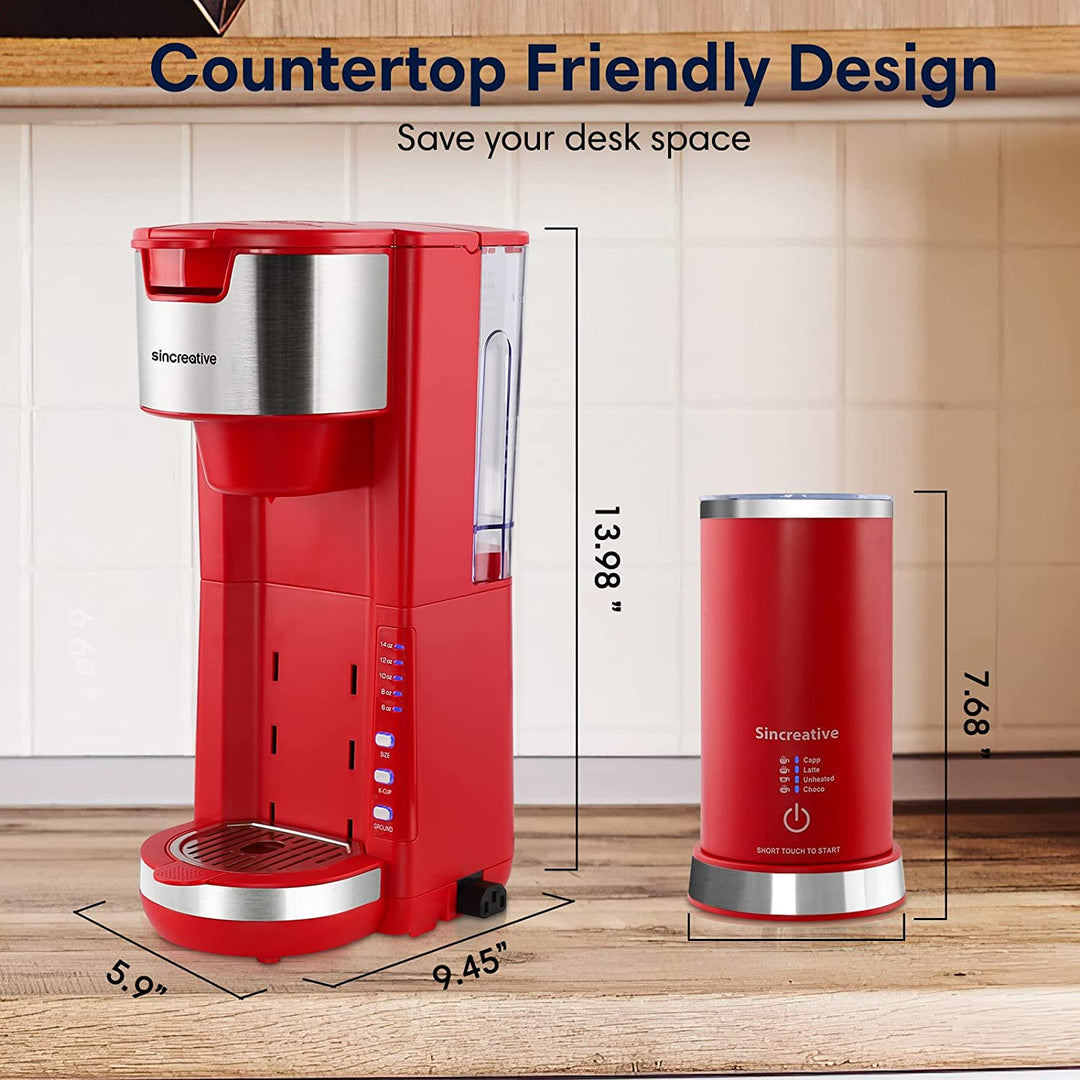 Single Serve Coffee Maker Cappuccino Machine with Milk Frother, Red (Used)