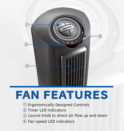Lasko 52 Inch 3 Speed Quiet Oscillating Tower Pedestal Fan with Remote, Black