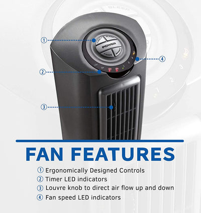 Lasko 52 Inch 3 Speed Oscillating Tower Pedestal Fan with Remote, Black (Used)