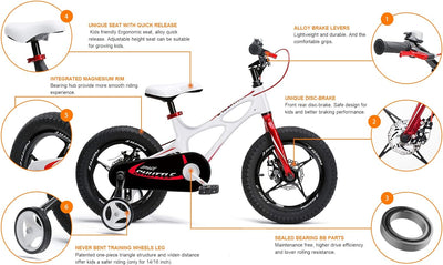 RoyalBaby Space Shuttle 18" Alloy Kids Bicycle w/2 Disc Brakes, White (Open Box) - VMInnovations