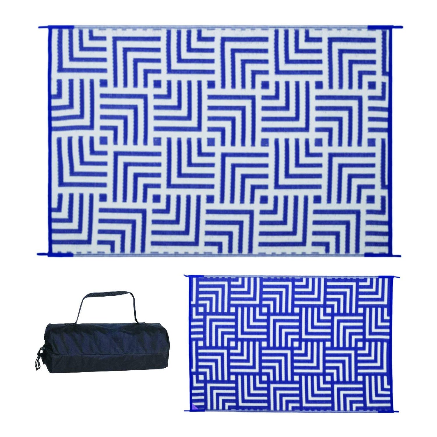 Reversible Mats 6x4ft Polypropylene Patterned Patio Rug, Navy/White (Open Box)